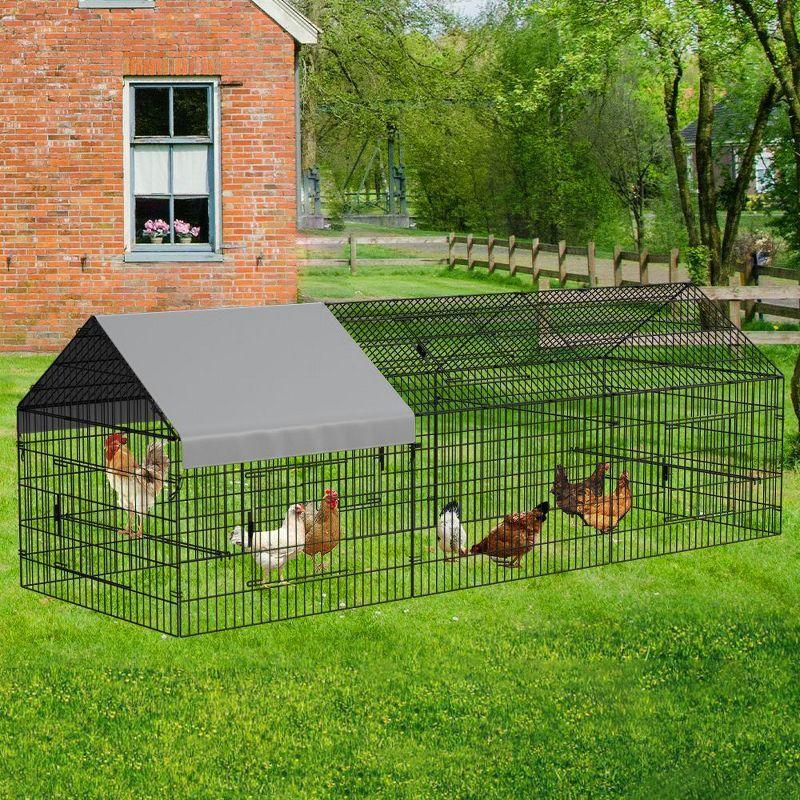 GOTGELIF  Large Metal Chicken Coop 130" x 40" Chicken Cage Hen House with Waterproof Cover