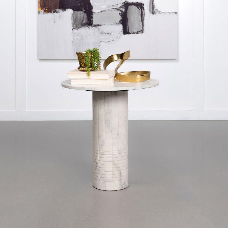 Astoria White Marble and Wood Round End Table