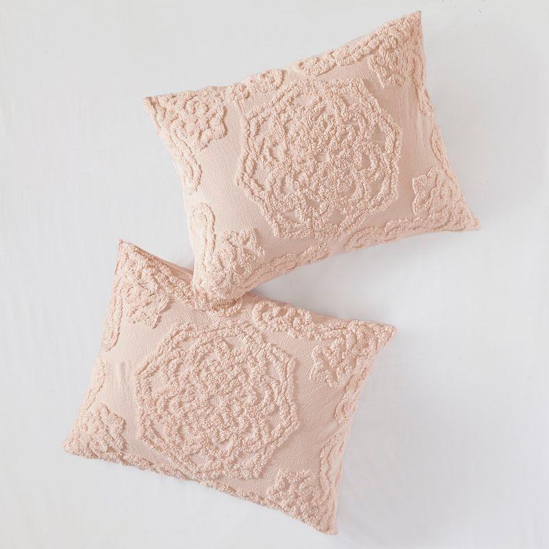 Laetitia Tufted Chenille Cotton Medallion Fringe Coverlet Set