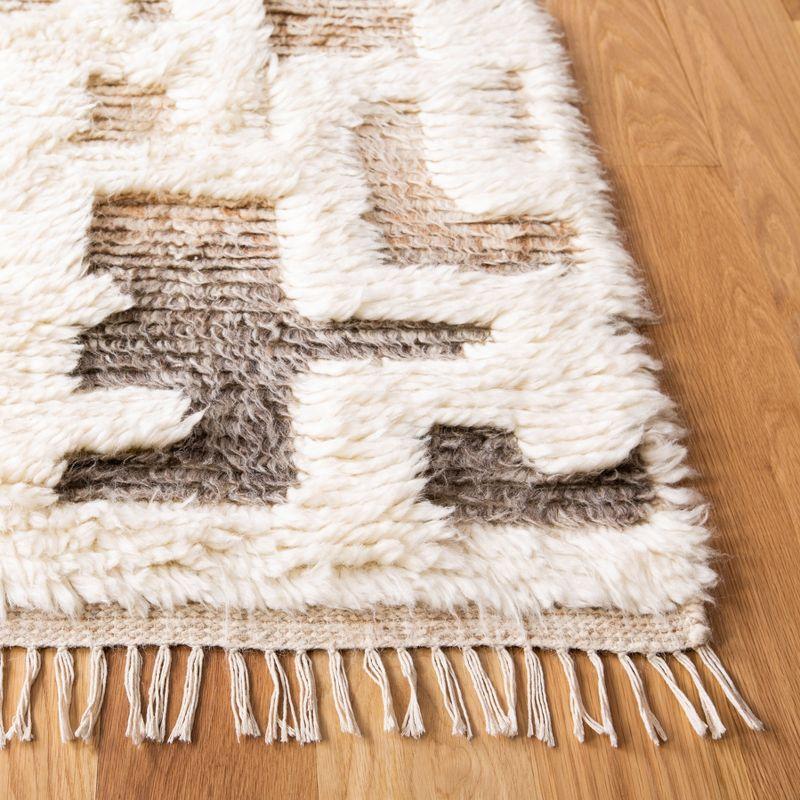 Ivory Shag Wool and Viscose 8' x 10' Hand-Knotted Rug