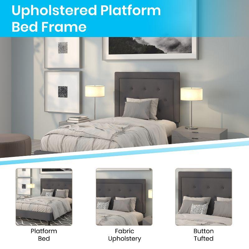 Flash Furniture Roxbury Twin Size Tufted Upholstered Platform Bed in Dark Gray Fabric