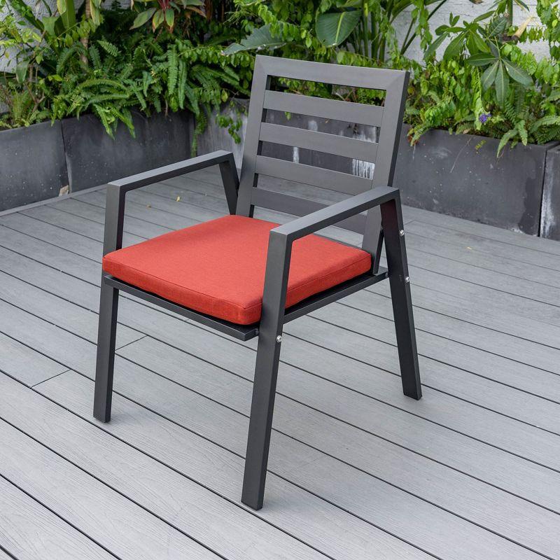 LeisureMod Chelsea Modern Patio Dining Armchair in Aluminum with Removable Cushions Set of 2 in Cherry Red