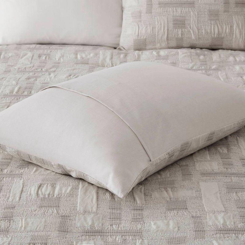 Ivory Cotton Jacquard King Duvet Set with Geometric Pattern