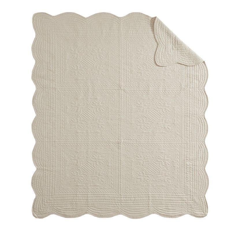 Marino Ivory Cream 60"x72" Quilted Throw with Scalloped Edges