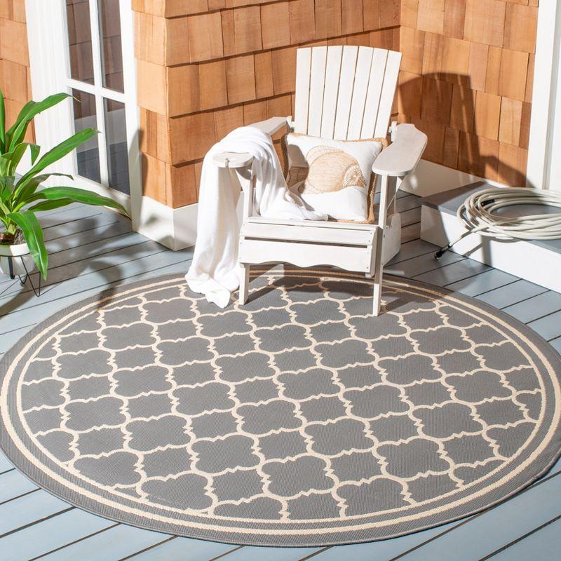 Anthracite and Beige Round Synthetic Indoor/Outdoor Rug