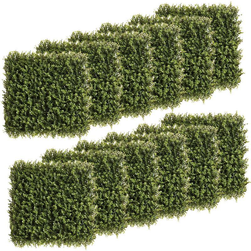 Outsunny Artificial Grass Wall Panel Backdrop, 12 20" x 20" Boxwood UV Protection Privacy Screen Panels, Green