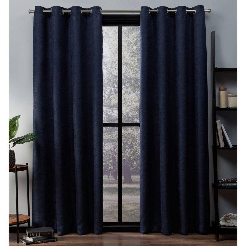 Set of 2 96"x52" Oxford Textured Sateen Thermal Grommet Top Window Curtain Panel Navy - Exclusive Home: Room Darkening, Living Room