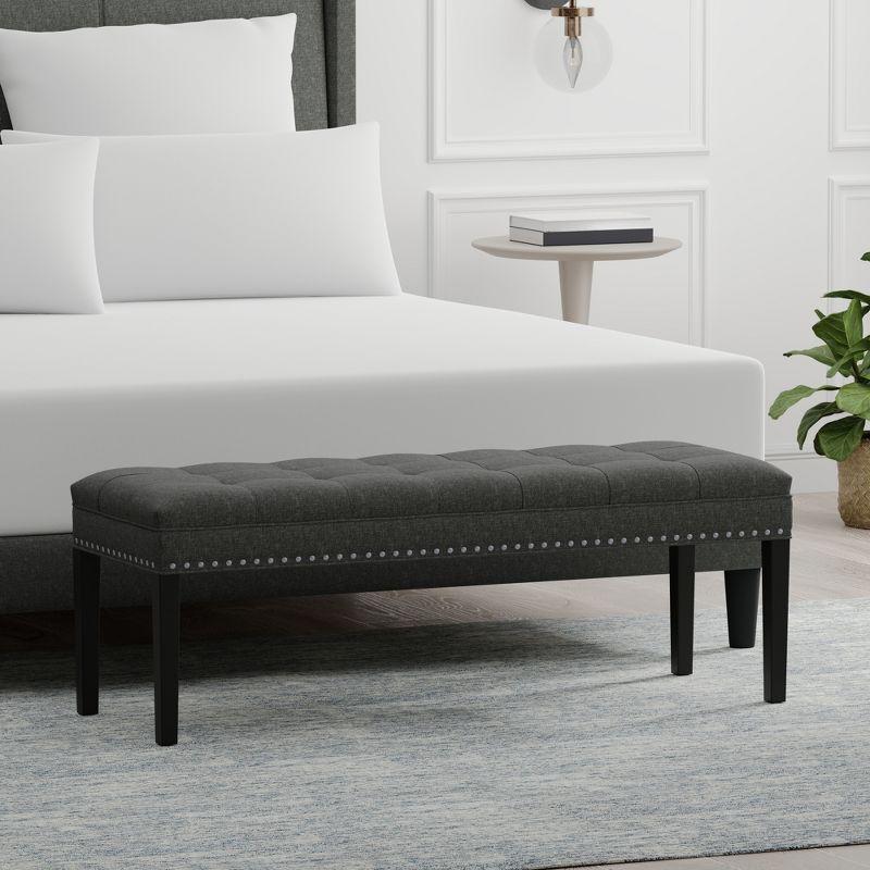 Glenwillow Home 46.5" Upholstered Bench with Nailhead Trim and Wood Legs in Dark Gray