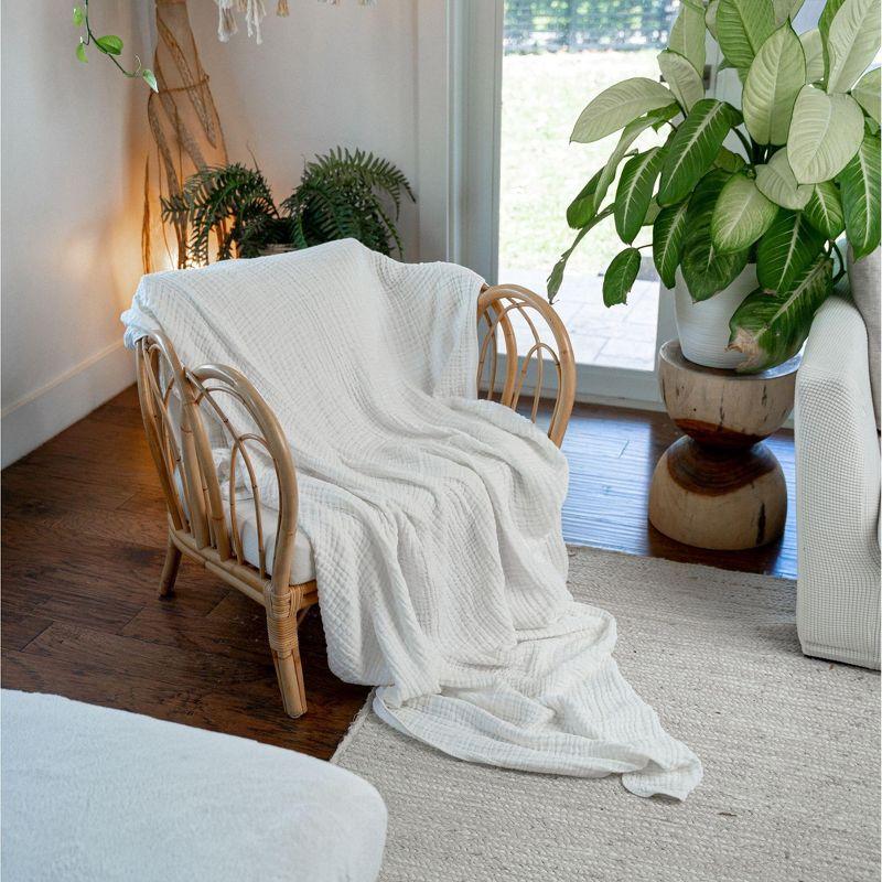 White Cotton Muslin Reversible Queen Throw Blanket