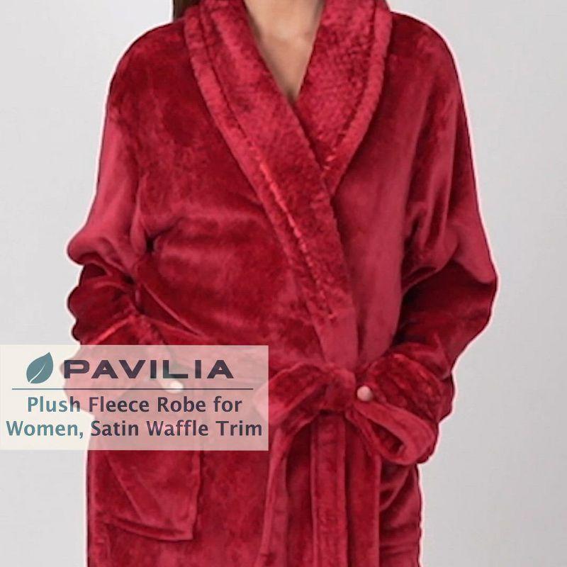 PAVILIA Soft Plush Women Fleece Robe, Cozy Warm Housecoat Bathrobe, Fuzzy Female Long Spa Robes (Lavender, Small-Medium)