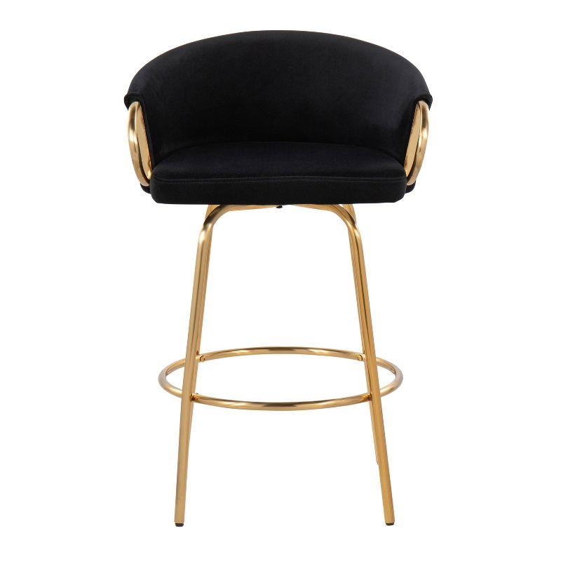 Set of 2 Claire Upholstered Counter Height Barstools Black/Gold - LumiSource: Velvet, Swivel, Low Back, Steel Legs