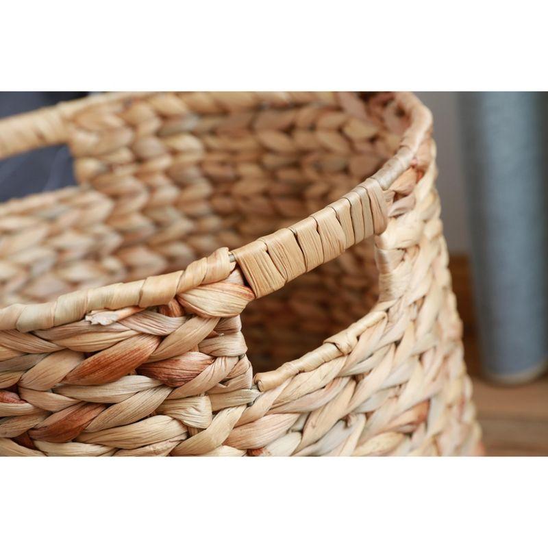 Large Round Water Hyacinth Wicker Basket with Handles - Handwoven Trash Bin for Bedroom, Bathroom, Home Office, Kitchen or Any Room in the House