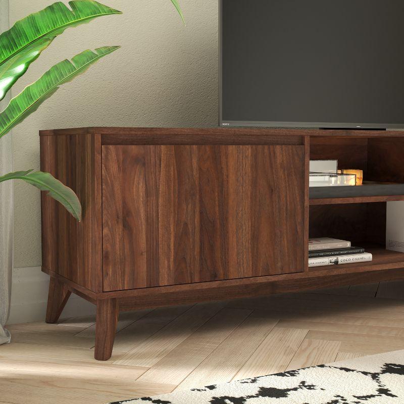 Mid-Century Modern 71" Dark Walnut TV Stand with Storage