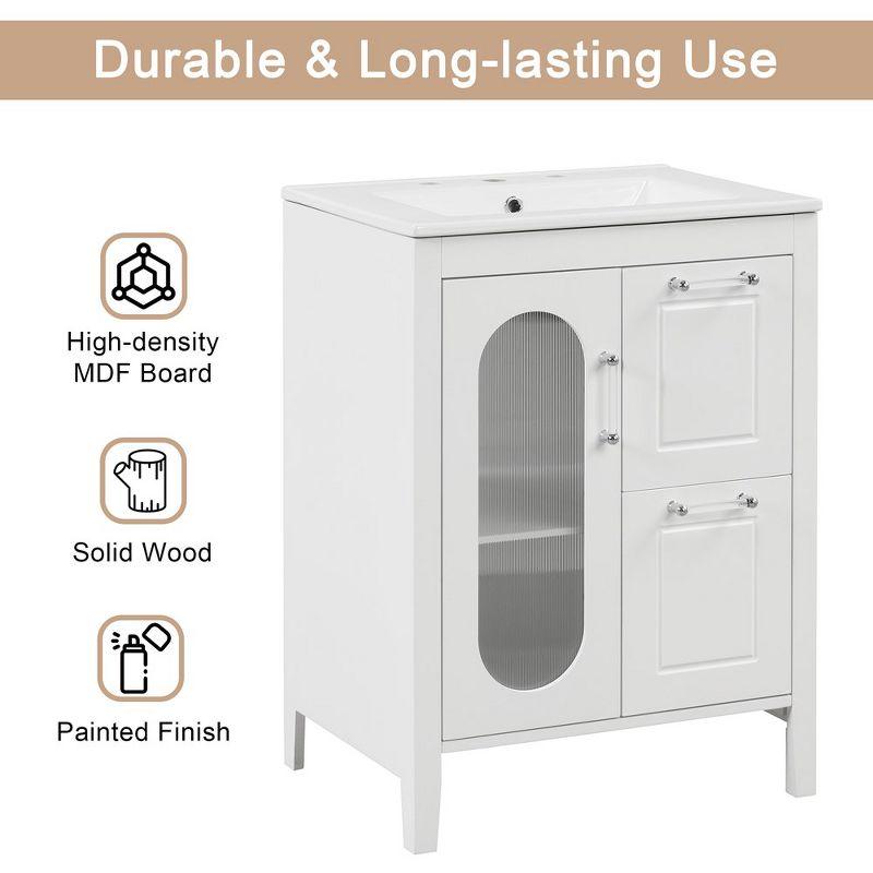 24" Bathroom Vanity with Sink, Bathroom Vanity Cabinet with Two Drawers and Door, Adjustable Shelf, Solid Wood and MDF, White