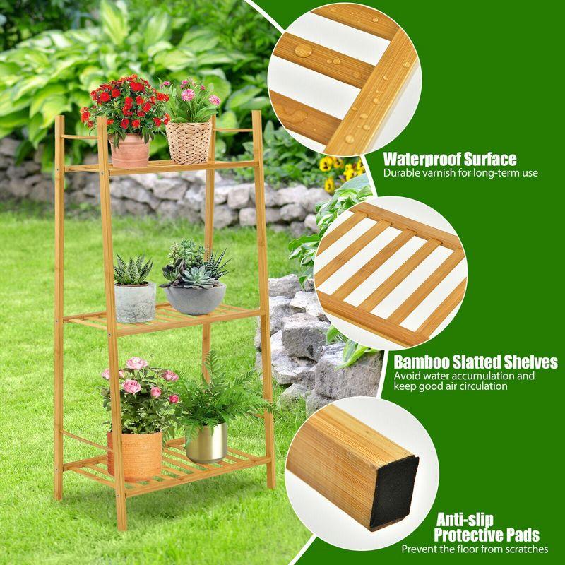 Costway Bamboo Plant Stand 3 Tiers Plant Rack Vertical Tiered Plant Ladder Shelf