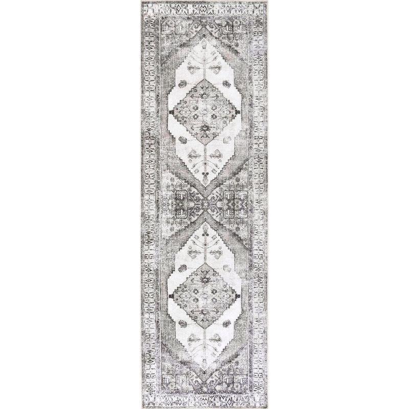 Nuloom Gladys Pet Friendly Machine Washable Vintage Medallion Area Rug, Runner 2' 6" x 8', Light Grey