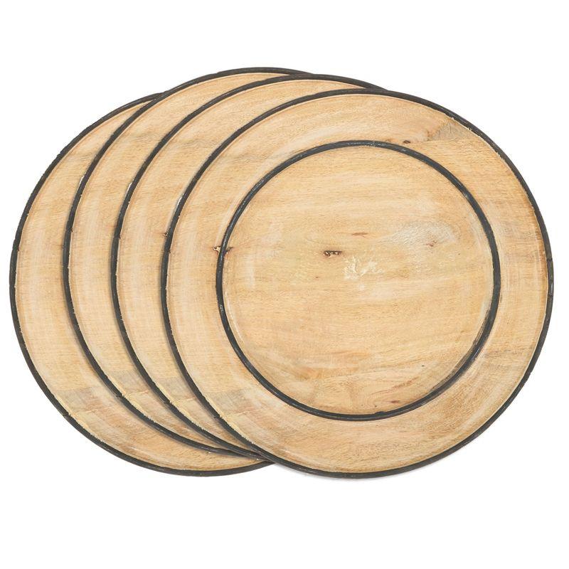 Natural Mango Wood Round Charger Plates, Set of 4