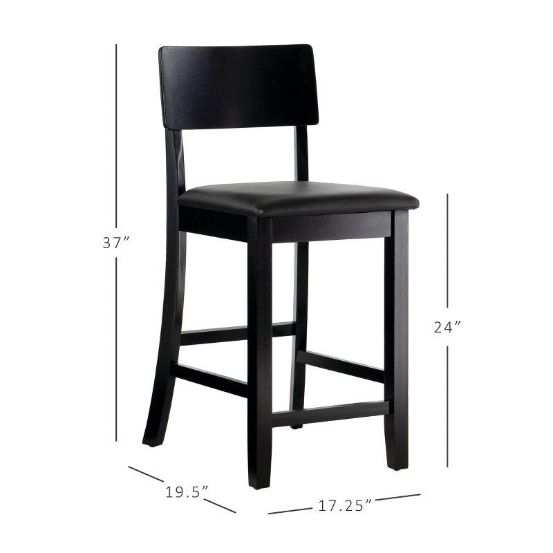 Linon Torino Faux Leather Contemporary 24" Padded Seat Counter Height Barstool Hardwood/Black: Modern Design, Solid Back