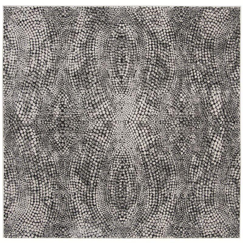 Gray Abstract High Pile Square Area Rug