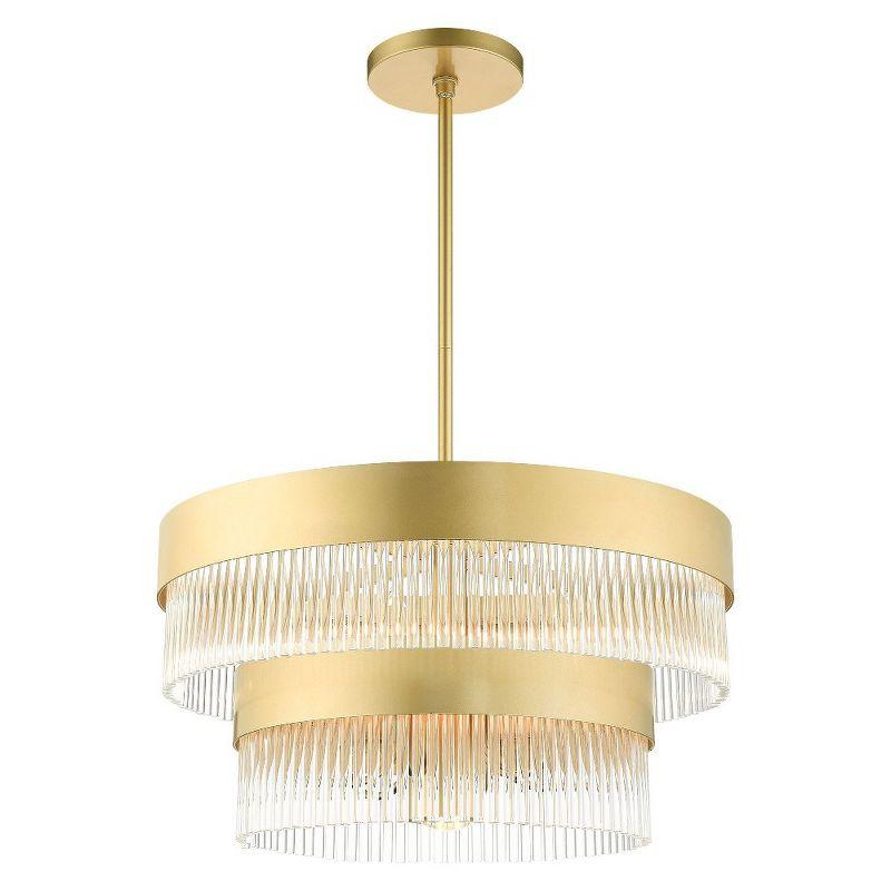 Soft Gold Drum Chandelier with Clear Crystal Rods