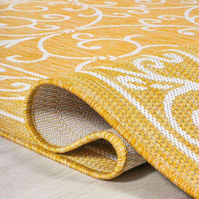 Charleston Vintage Yellow and Cream Filigree Outdoor Rug