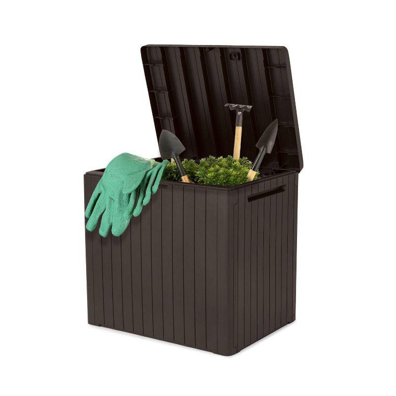 Keter 30gal City Resin Deck Box Brown: All-Weather Patio Bench & Bin Storage