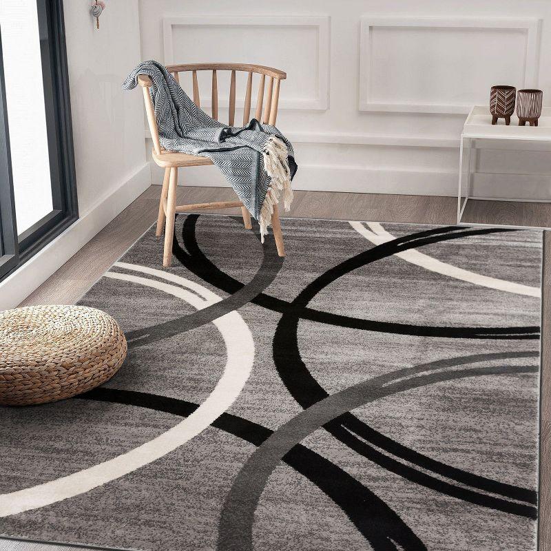 World Rug Gallery Contemporary Abstract Circles Design Gray 5'3" x 7'3" Area Rug