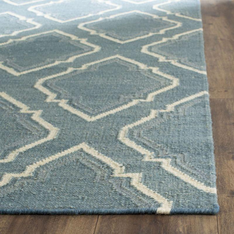 Handwoven Dhurrie Geometric Wool Area Rug - Blue/Ivory, 8' x 10'