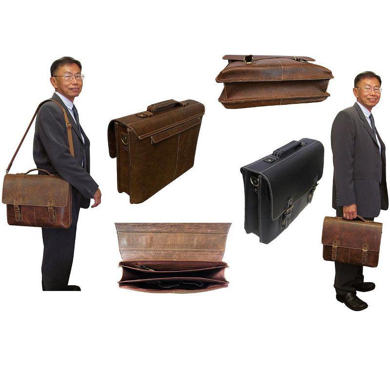 Black Genuine Leather Flapover Organizer Briefcase