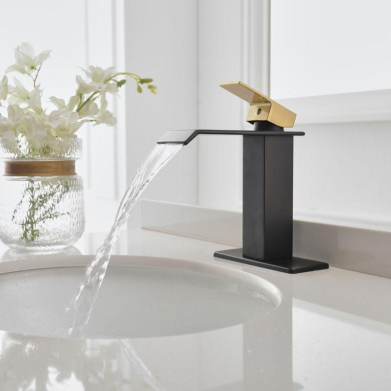 Gold and Black Single Handle Low-Arc Bathroom Faucet