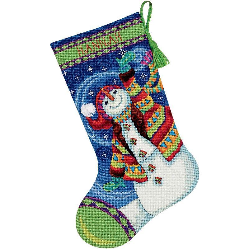 Happy Snowman Needlepoint Stocking Kit with Wool and Thread