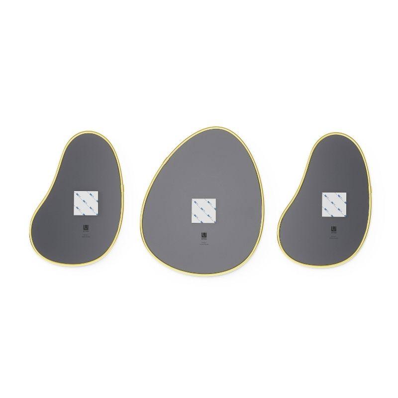 Set of 3 Whimsical Pebble Wall Mirrors in Brass Finish