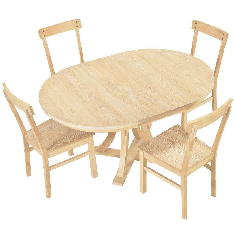 Natural Wood 5-Piece Round Pedestal Dining Set with Chairs