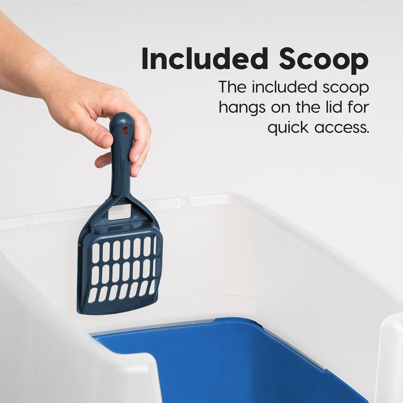 IRIS USA IRIS USA Open Top Cat Litter Tray with Scoop and Scatter Shield, Cat Litter Pan, Blue