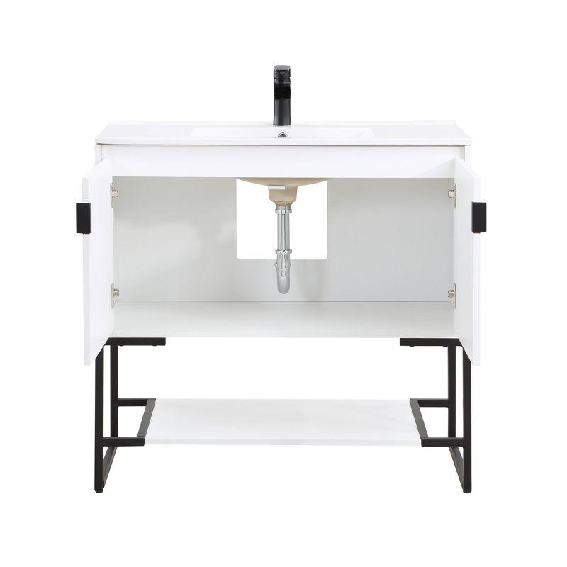 36" Scarsdale Bathroom Vanity Sink White - Manhattan Comfort: Ceramic Surface, Wood Frame, Single Basin