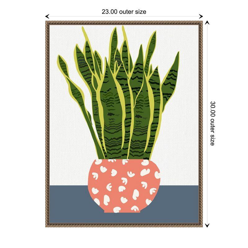 Boho-Chic Green Snake Plant Canvas Wall Art with Beaded Frame