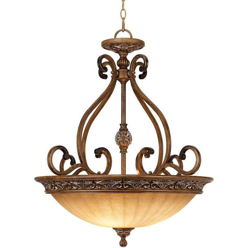 Elegant Golden Bronze 27" Pendant Chandelier with Champagne Glass Bowl