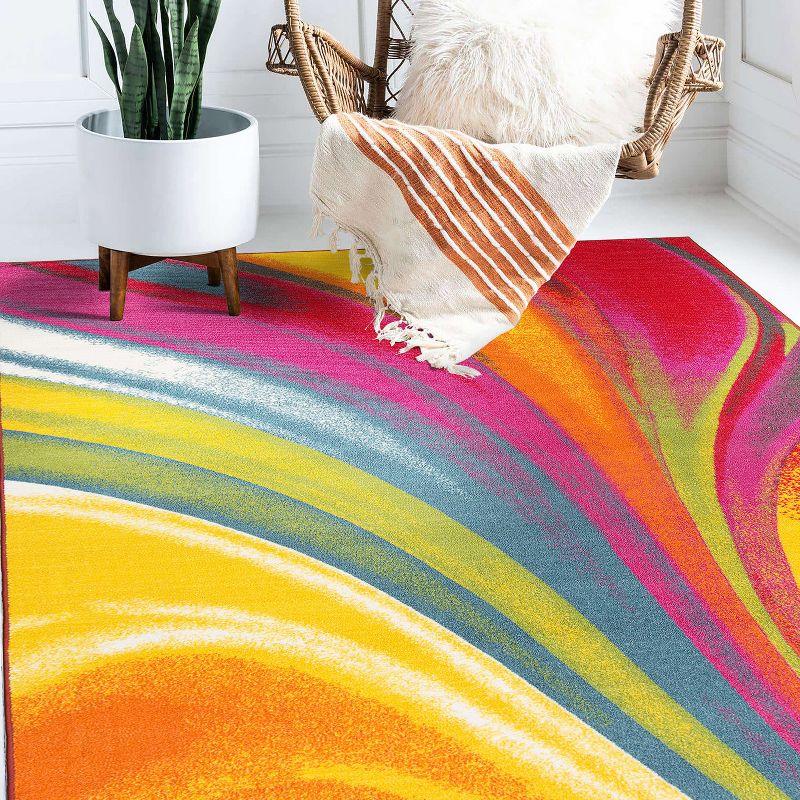 World Rug Gallery Modern Contemporary Waves Multicolored Non-slip (Non-skid) Area Rug - Multi 5'3" x 7'3"