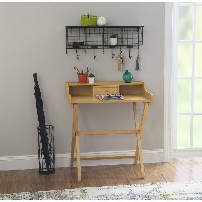 Sleek Natural Finish Foldable Writing Desk with Storage Drawer