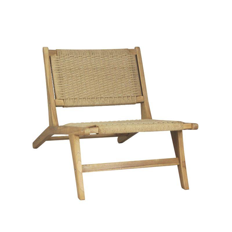 Parker Mid-Century Brown Teak Wood Woven Armless Lounge Chair