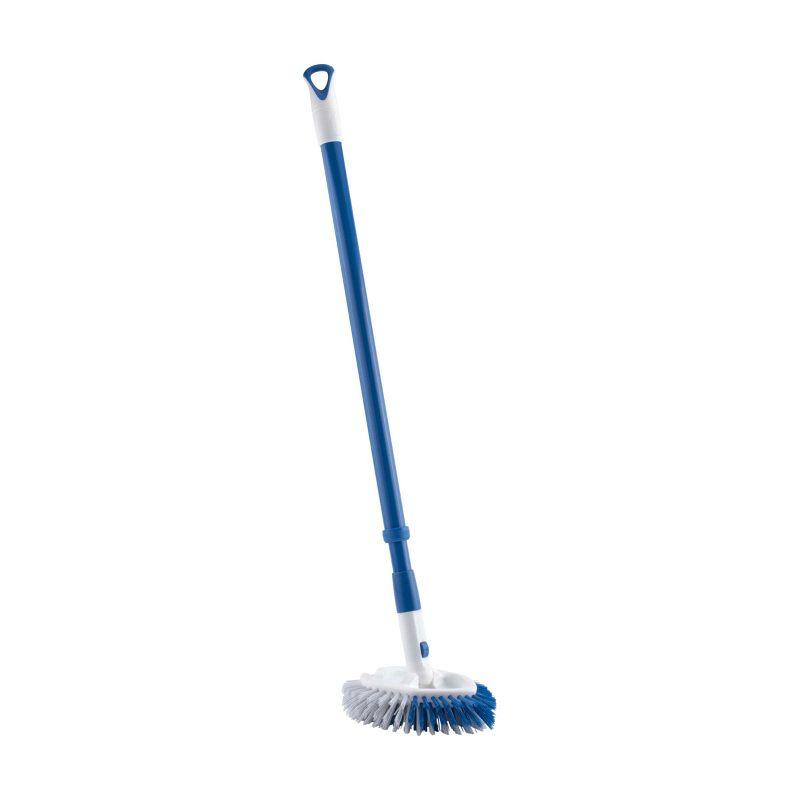 Blue and White Extendable Tub and Tile Brush with Antimicrobial Bristles