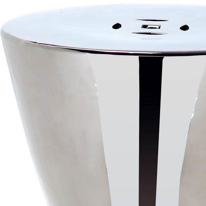 Contemporary Silver Ceramic 12" Geometric Garden Stool