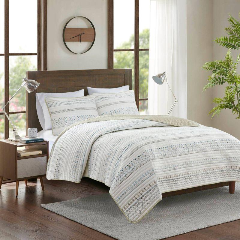 Madison Park Fraser 5 Piece Printed Seersucker Comforter Set with Throw Pillows