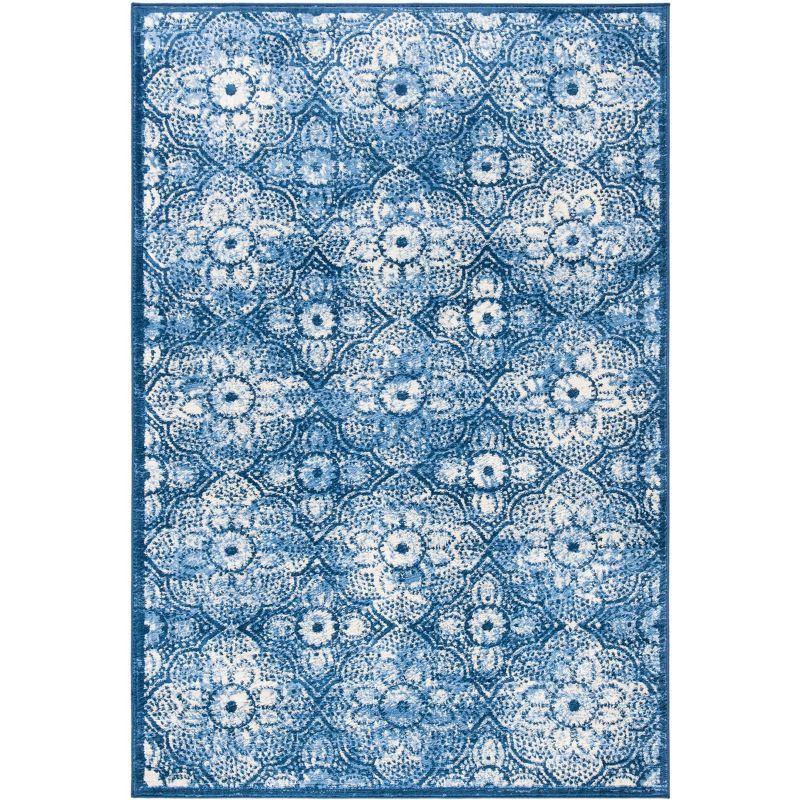 Navy and Cream Floral Tufted Wool Area Rug 4' x 6'