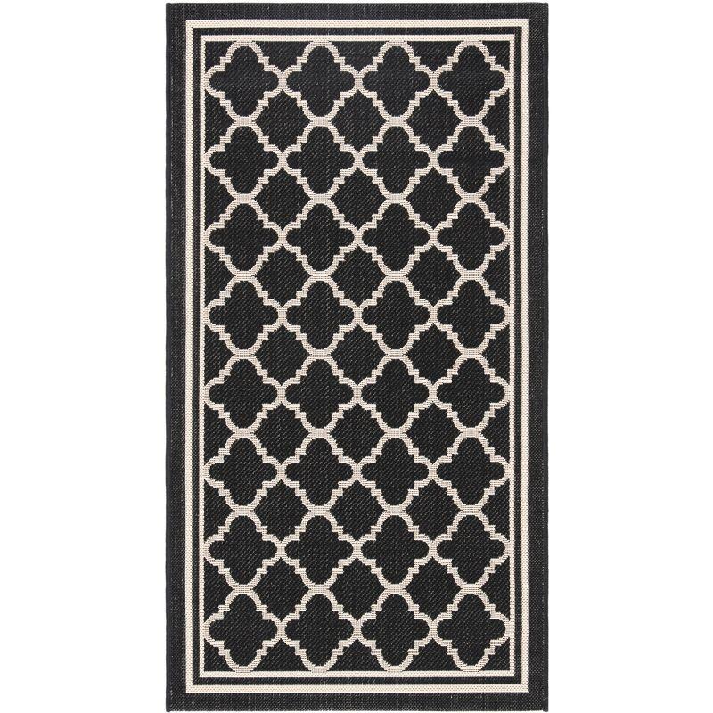 Black and Beige Geometric Outdoor Area Rug 4' x 5'7"