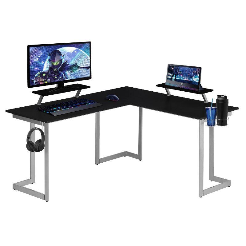 Techni Sport Warrior L-Shaped Gaming Desk with Cup Holders and Headphone Hook