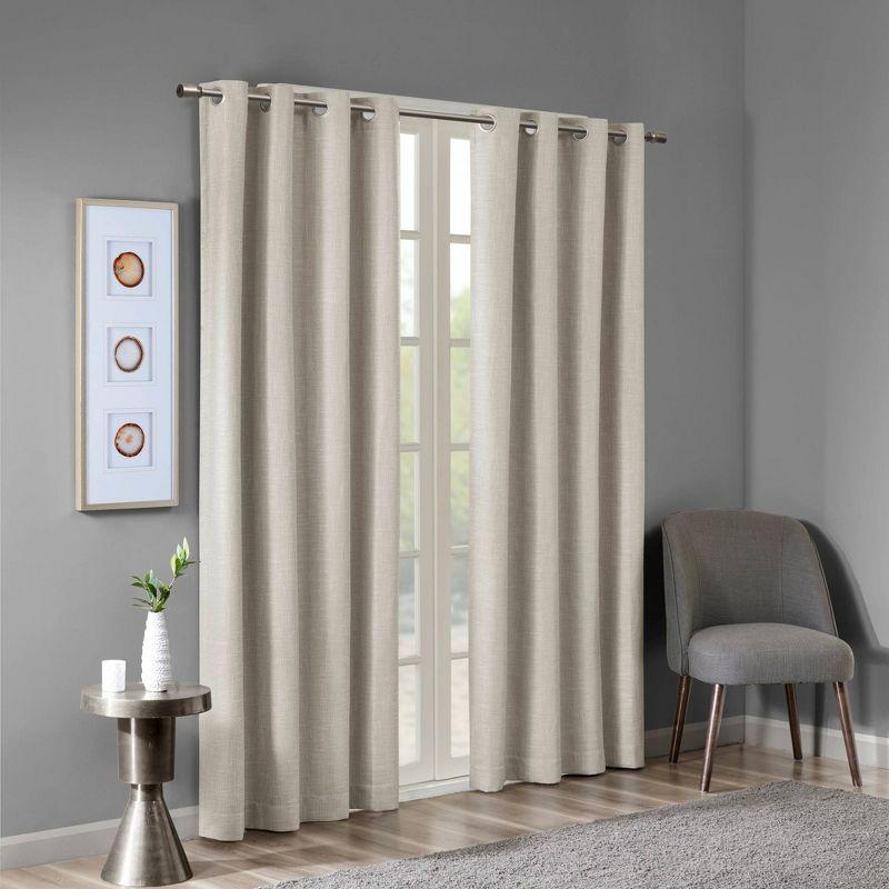 Madison Park Maya Printed Heathered Blackout Grommet Top Single Curtain Panel