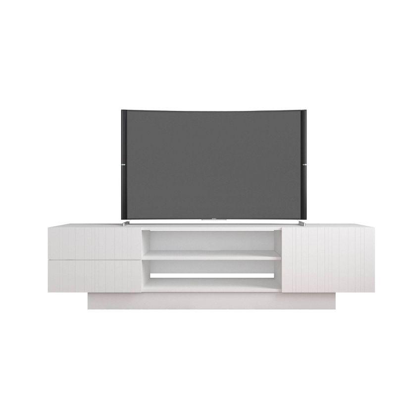 Modern Linear 72'' White Marble TV Stand with Storage