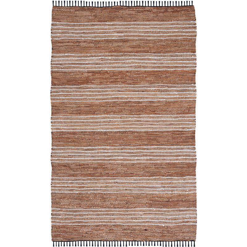 Sand & Stable™ Preston Striped Hand-Woven Cotton/Leather/Jute Brown/Beige Area Rug