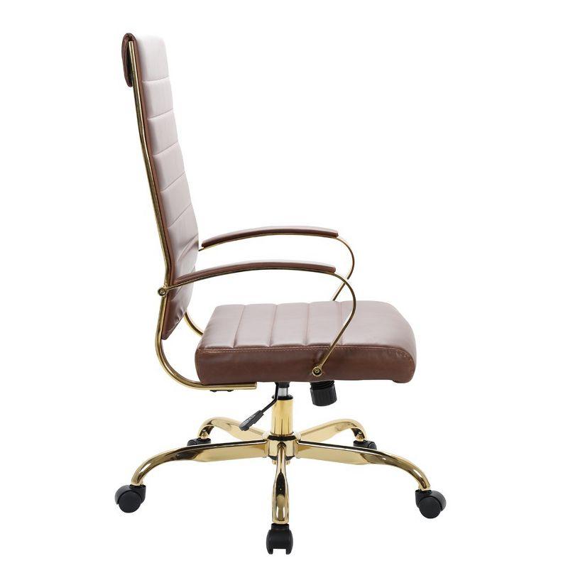 Everly Quinn Humairaa Benmar Leather Office Chair in Gold Base